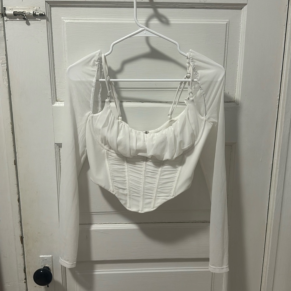 White Fox mesh long sleeved corset top